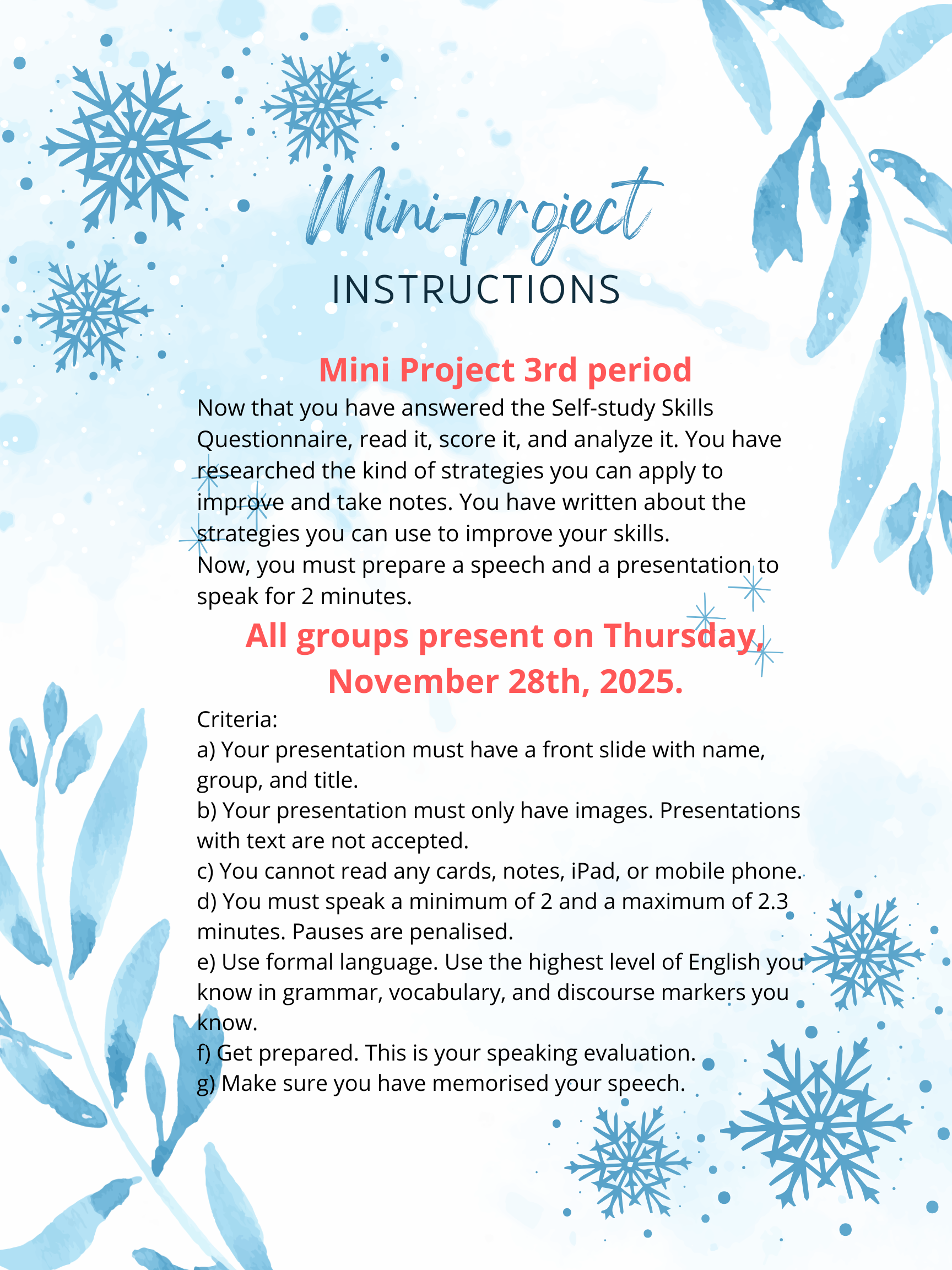 The criteria to evaluate speaking.