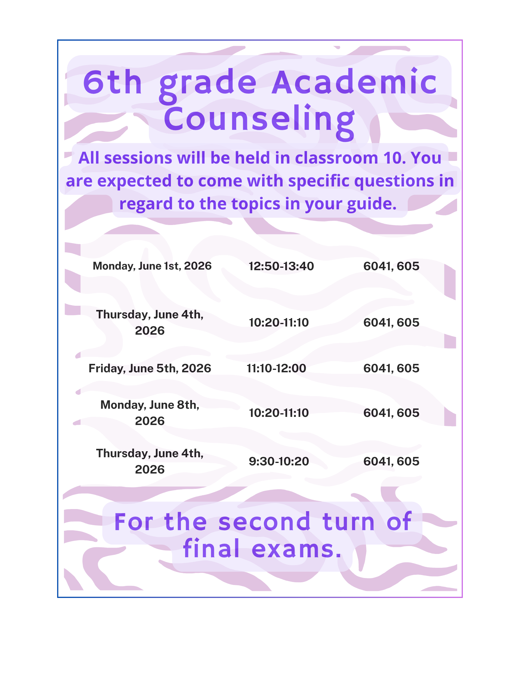 Academic Couseling schedule